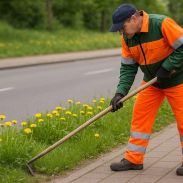 Hovenier aan het schoffelen (beeld gegenereerd met AI)